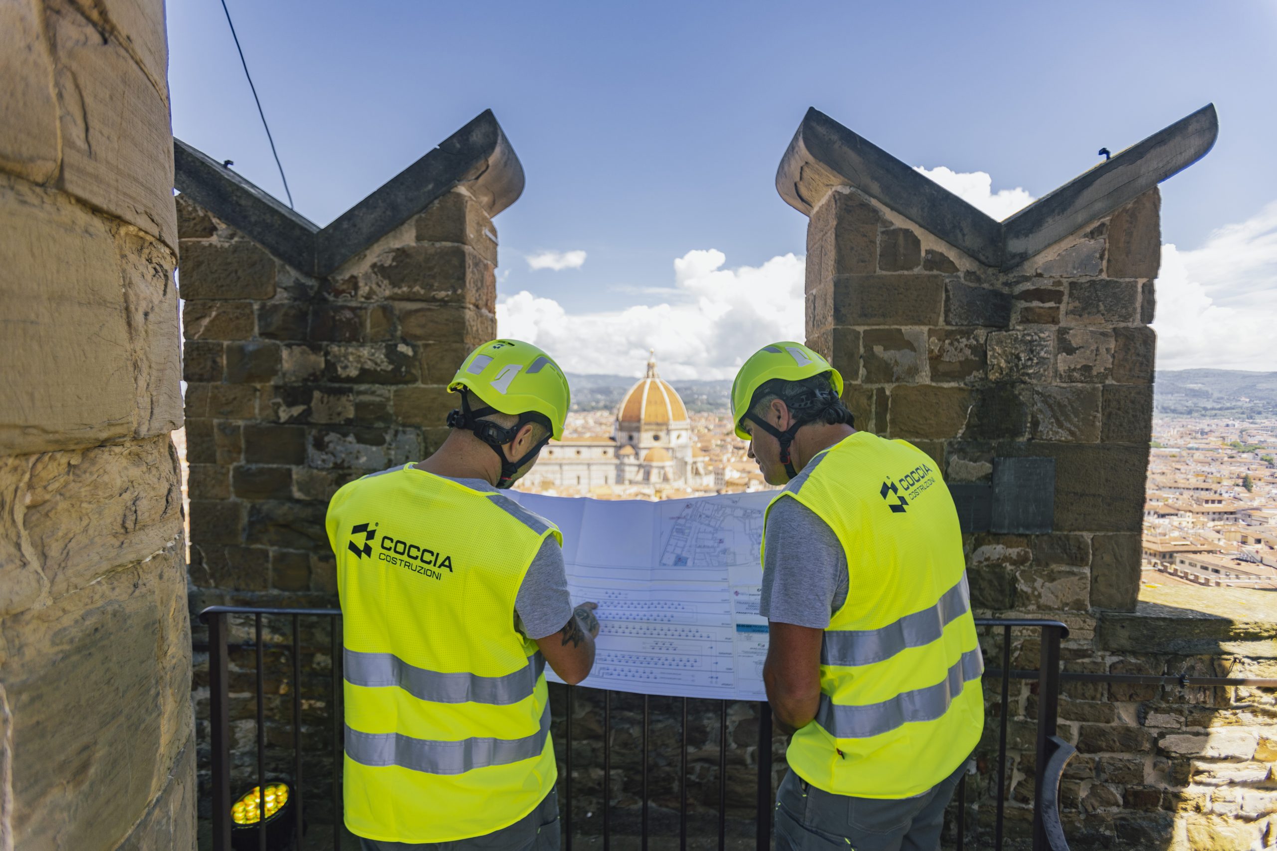 Operai Coccia studiano il progetto Palazzo Vecchio